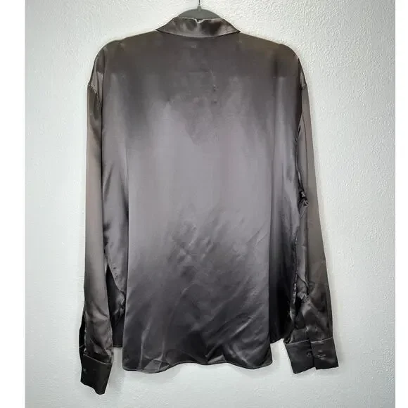 Christian Dior 100% Silk Taupe Brown Multi-Tonal Shimmer Button Blouse 14 - Picture 5 of 13